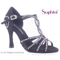 Suphini White Crystal Black Dance Shoes Satin Salsa dance shoes